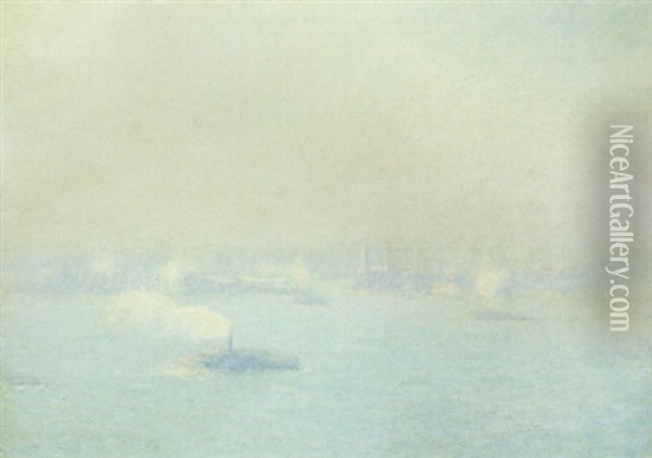 A Foggy Day On The Huson Oil Painting - Edmund William Greacen