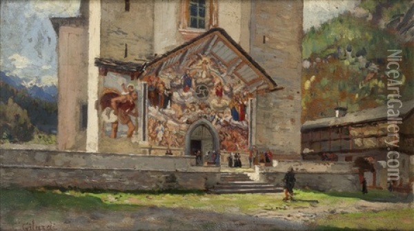 La Chiesa Di Riva Di Valdobbia (valsesia) Oil Painting - Pier Celestino Gilardi