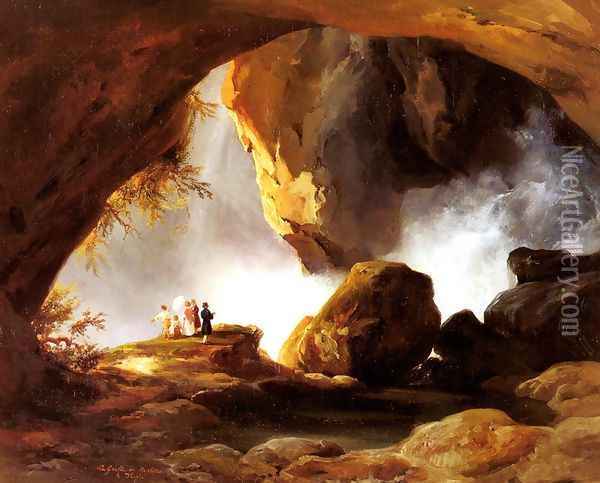 La Grotte De Neptune A Tivoli (Neptune's Grotto, Tivoli) Oil Painting - Jean-Charles Joseph Remond