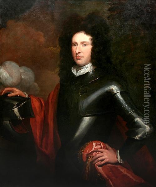 Portrait Of A Gentleman Wearing Armour And Red Robe Oil Painting - Thomas Murray