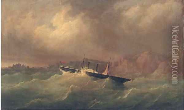The Channel Islands paddle steamer Dispatch in a perilous situation off La Moye Signal Station, 17th October 1851 Oil Painting - Philip John Ouless