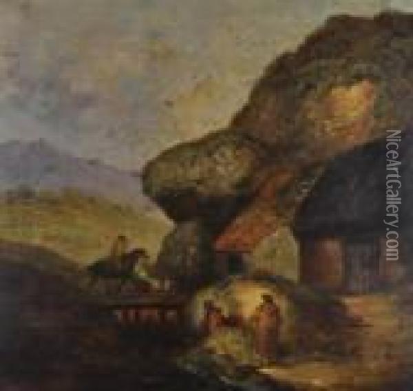 Rural Cottages Oil Painting - George Morland