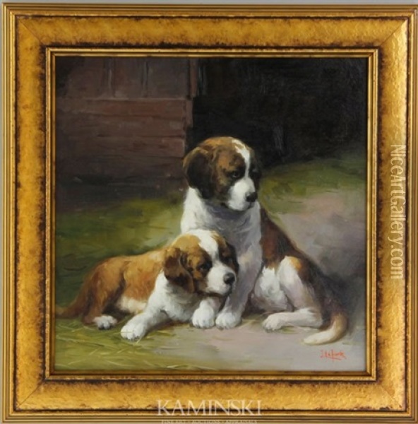 Puppies Oil Painting - Jean Lefort