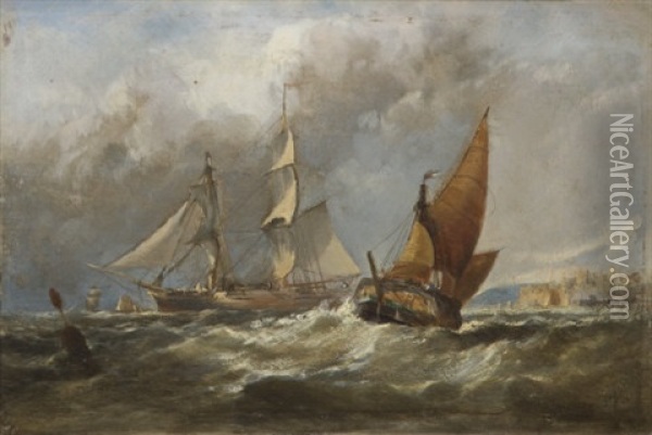 Hayes Ro Shipping Offshore Oil Painting - Edwin Hayes