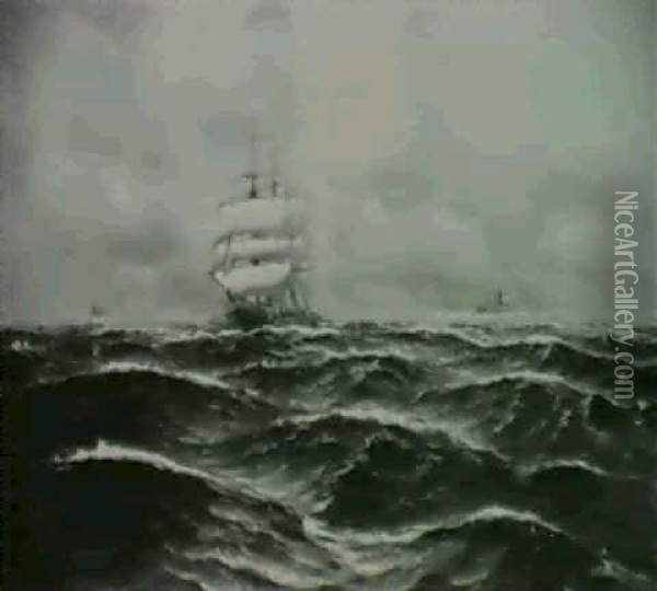 Segelschiff Und Dampfer Auf Hoher See Oil Painting - Alfred Serenius Jensen