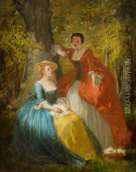 Women In The Park Oil Painting - Adolphe Francois Montfallet