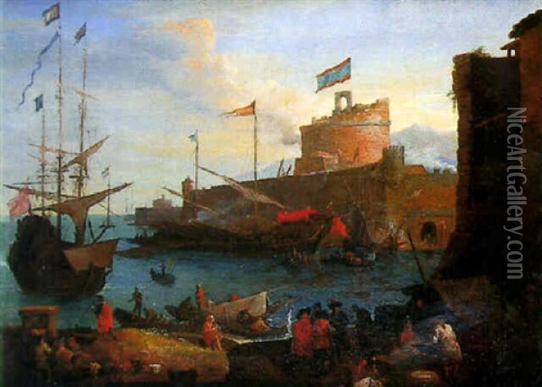 Scene De Port Mediterraneen Oil Painting - Jean-Baptiste de LaRose