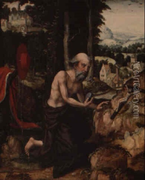 Saint Jerome Dans Un Paysage Oil Painting -  Master of the Female Half Lengths