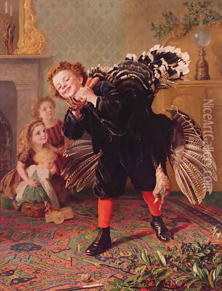 'Here Comes the Gobbler...' c.1877 Oil Painting - Sophie Gengembre Anderson