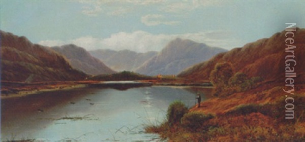 Mallards Landing On A Loch Oil Painting - Charles Leslie