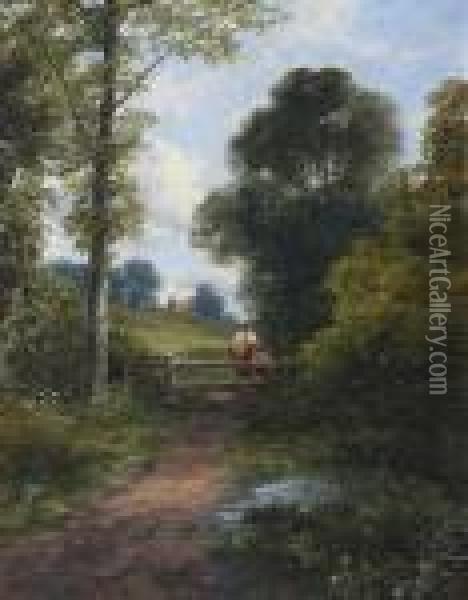 Mother And Child By A Stile Oil Painting - James Burrell-Smith