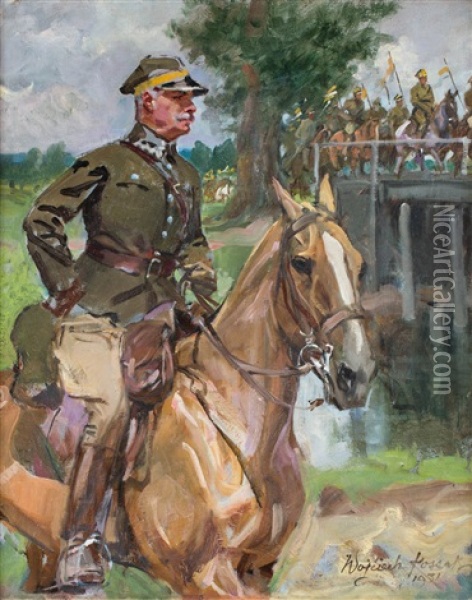 Przemarsz Kawalerii Przez Most Oil Painting - Woiciech (Aldabert) Ritter von Kossak