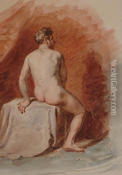 A Male Nude. Oil Painting - William Derby
