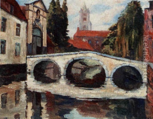 Pont Sur Le Dyver-brugge Oil Painting - Armand Gustave Gerard Jamar