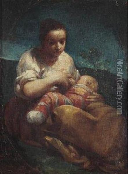 A Mother Nursing Her Child Oil Painting - Giuseppe Maria Crespi
