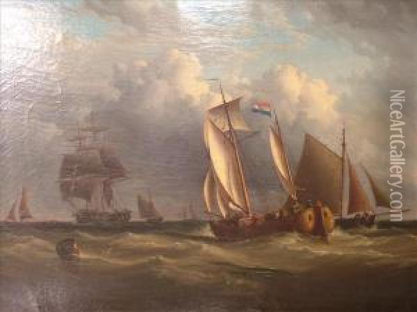 Dutch Vessels In Astiff Breeze Oil Painting - William Joy