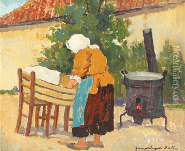 Laundrywoman Oil Painting - Gheorghe Zamphiropol Dall