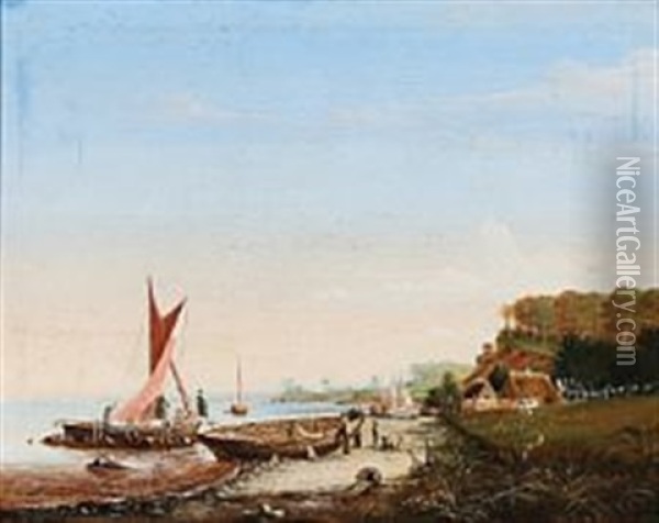 Fishermen At A Danish Shore Oil Painting - Julius Friedlaender