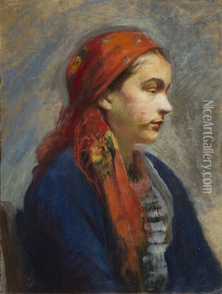 Girl In A Shawl Oil Painting - Leon Wyczolkowski