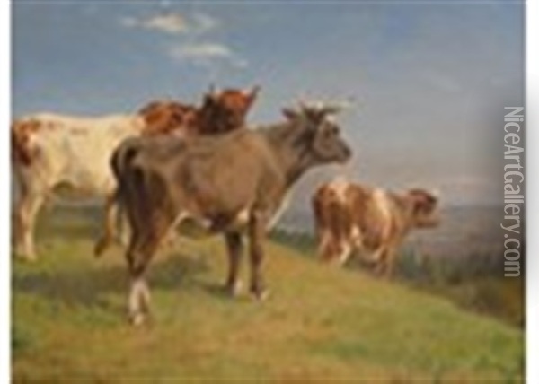 Cattle On A Hillside Oil Painting - Adolf Heinrich Mackeprang