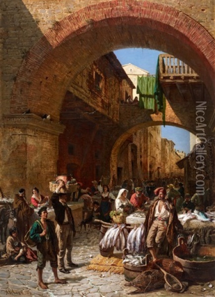 The Fish Market In Chioggia Oil Painting - Alois Schoenn