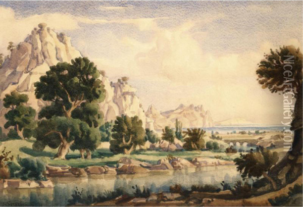River Landscape Oil Painting - Konstantin Fedorov. Bogajewski