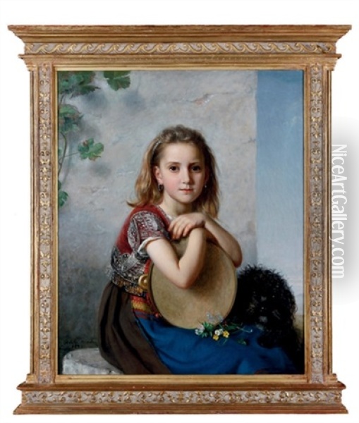 A Portrait Of A Young Girl And Her Dog Oil Painting - Marie Adelaide (Adele) Kindt