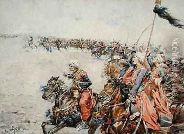 Charge of the Mamelukes at the Battle of Austerlitz 2nd December 1805 Oil Painting - Felicien baron de Myrbach-Rheinfeld
