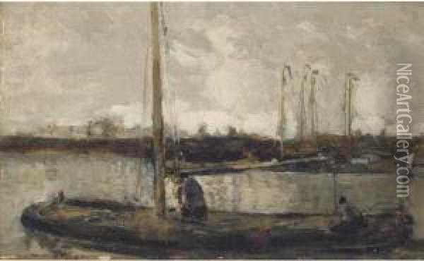 Figures In A Barge Oil Painting - William Alfred Gibson