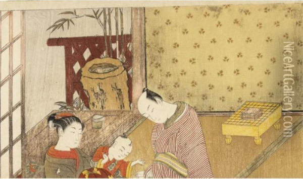 Shunga : Couple Sous Le Regard D'un Enfant Voyeur Oil Painting - Suzuki Harunobu