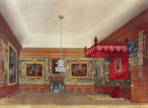 The Throne Room, Hampton Court from Pynes Royal Residences, 1818 Oil Painting - William Henry Pyne