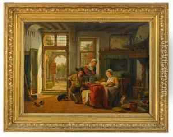 Interior Med Familjescen Oil Painting - Abraham van, I Strij