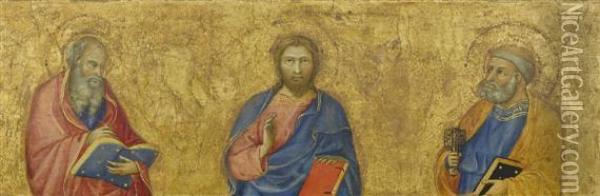 The Christ And The Twelve Apostles (panels From Afive-part Predella). Oil Painting - Andrea Di Bartolo