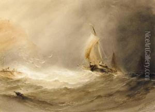 Shipping In Stormy Seas Oil Painting - Henry Barlow Carter