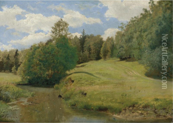 The Riverbank Oil Painting - Alexander Alexandrovich Kiselev