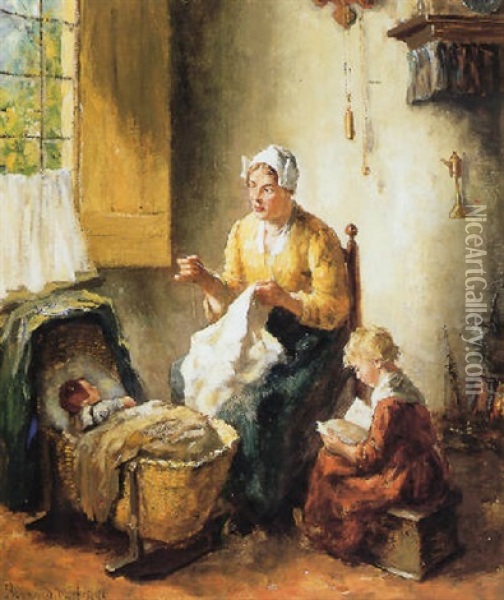 Interieur Met Moeder En Kinderen Oil Painting - Bernard de Hoog