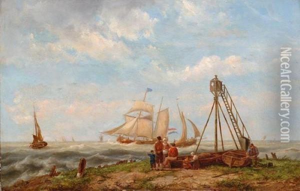 Ships On Choppy Waters Oil Painting - Hermanus Jr. Koekkoek