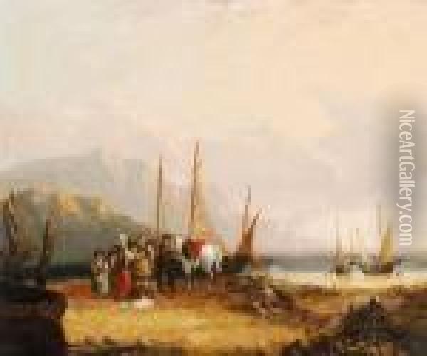Shayer Figures On A Beachunloading The Catch Oil Painting - William Joseph Shayer