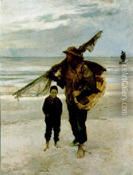 Garnaalvisser Op Het Strand Oil Painting - Jean Delvin
