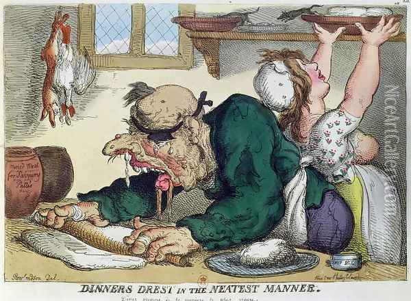 Dinners Drest in the Neatest Manner, satirical cartoon on culinary hygiene Oil Painting - Thomas Rowlandson
