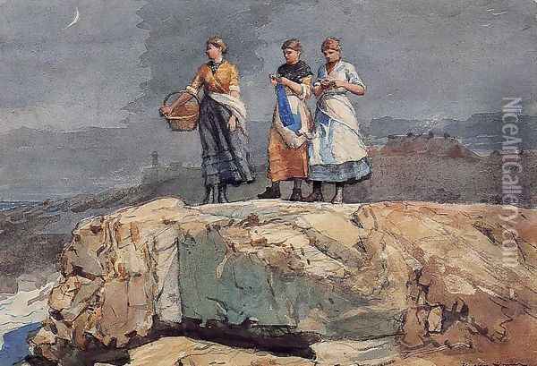 Where are the Boats? (or On the Cliffs) Oil Painting - Winslow Homer