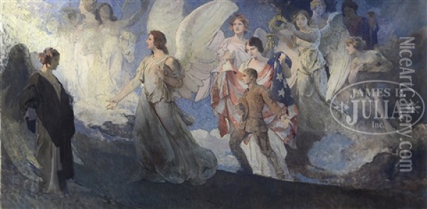 Victory, A Patriotic Wwi Mural Study Oil Painting - Edwin Howland Blashfield