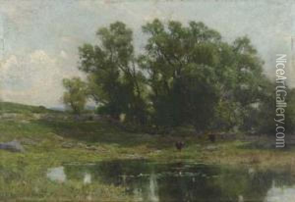 Meadow Stream Oil Painting - Hugh Bolton Jones
