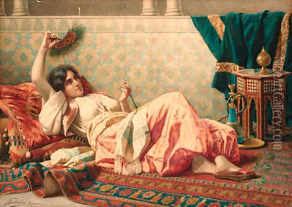 A reclining oriental beauty Oil Painting - Federico Ballesio