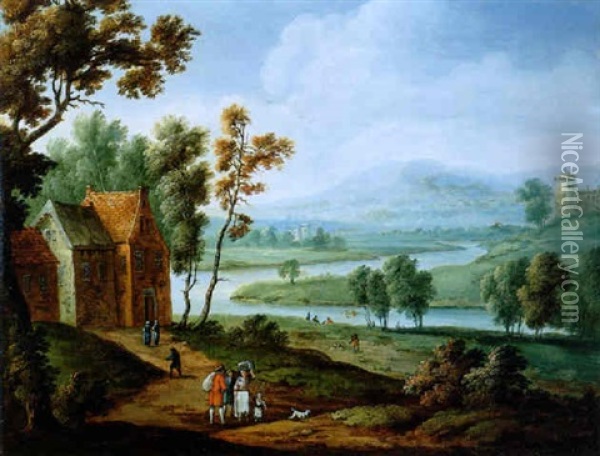 Flamische Flusslandschaft Mit Figuren Oil Painting - Jan-Peter van Bredael the Younger