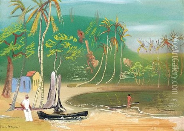 View Over The Lagoon Oil Painting - Boris Dmitrievich Grigoriev