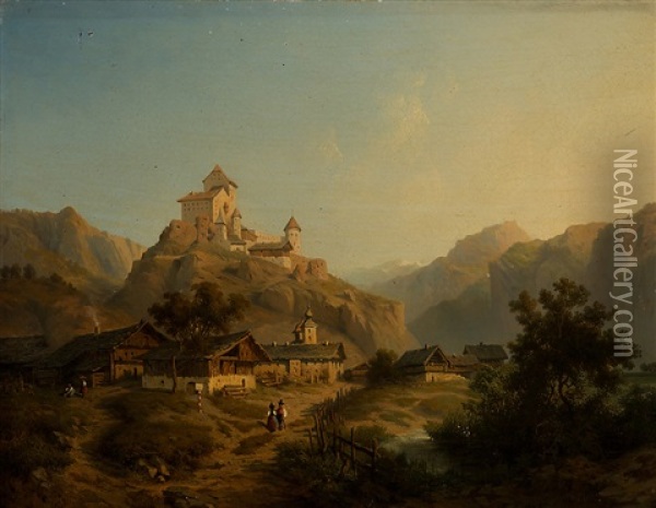 Alpine Castle Oil Painting - Leonard-Alexis Dalige de Fontenay