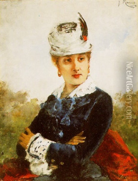 Portrait De Jeune Femme Oil Painting - Francisco Miralles y Galup