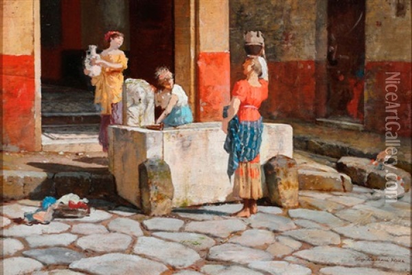 Women At The Well Oil Painting - Luigi Bazzani