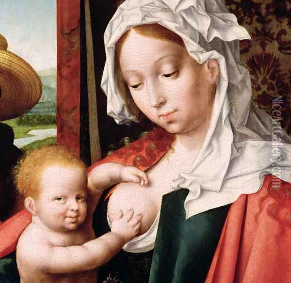 The Holy Family, c.1520 (detail) Oil Painting - Joos Van Cleve